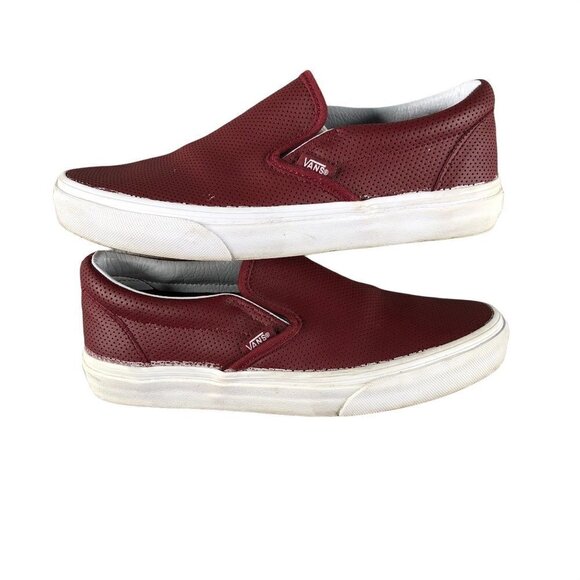Vans Unisex Classic Port Perforated Burgundy Leather Slip On Skate Shoes, Sz6.5 - Picture 1 of 10
